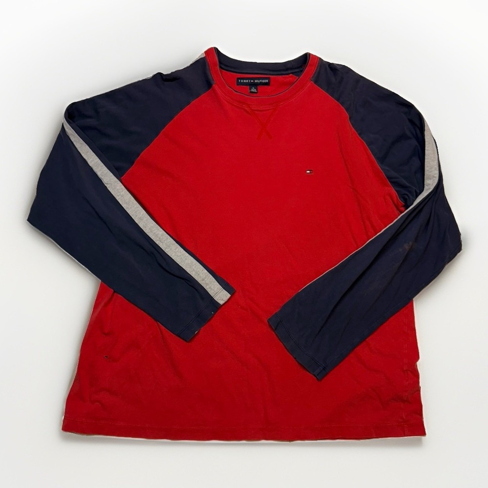 Tommy Hilfiger Men's Crewneck Pullover Sweater Apple Red, XL Distressed Y2K